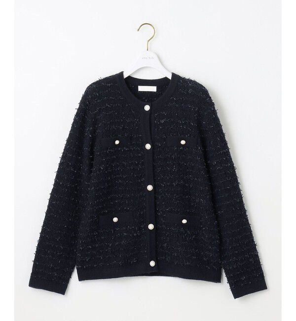 ANY SIS「【洗える】ノーカラーツイードニット カーディガン」|カーディガン|