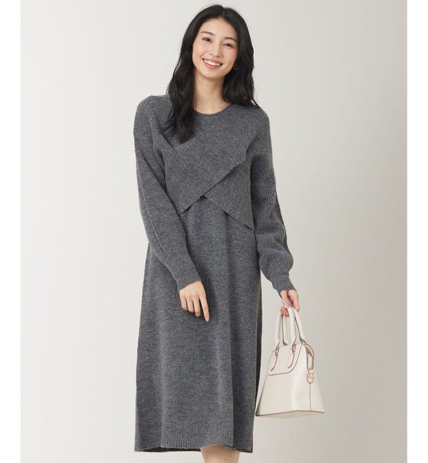 any SiS「【洗える】クロスレイヤードニット ワンピース」|ワンピース|チャコール