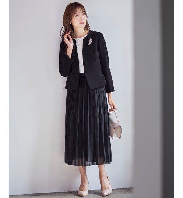 ANY SIS「【洗える】セレモニーダブルクロス クルーカラー ジャケット」|ノーカラージャケット|