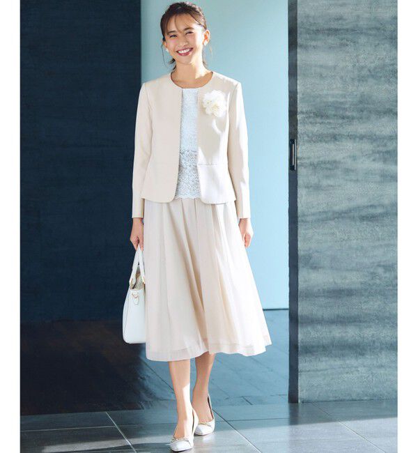 ANY SIS「【洗える】セレモニーダブルクロス クルーカラー ジャケット」|ノーカラージャケット|