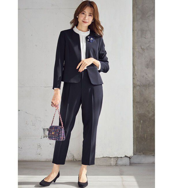 ANY SIS「【洗える】セレモニーダブルクロス クルーカラー ジャケット」|ノーカラージャケット|