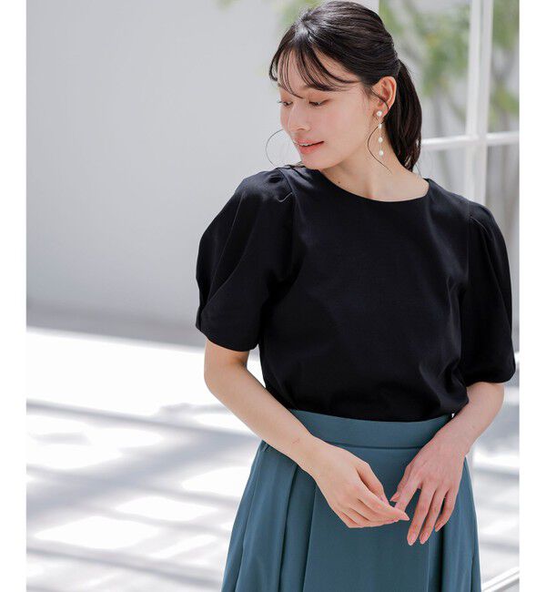 ANY SIS「【撥水・汗ジミ防止・UVケア・洗える】スーピマスムース 袖タック Tシャツ」|Tシャツ・カットソー|ブラック