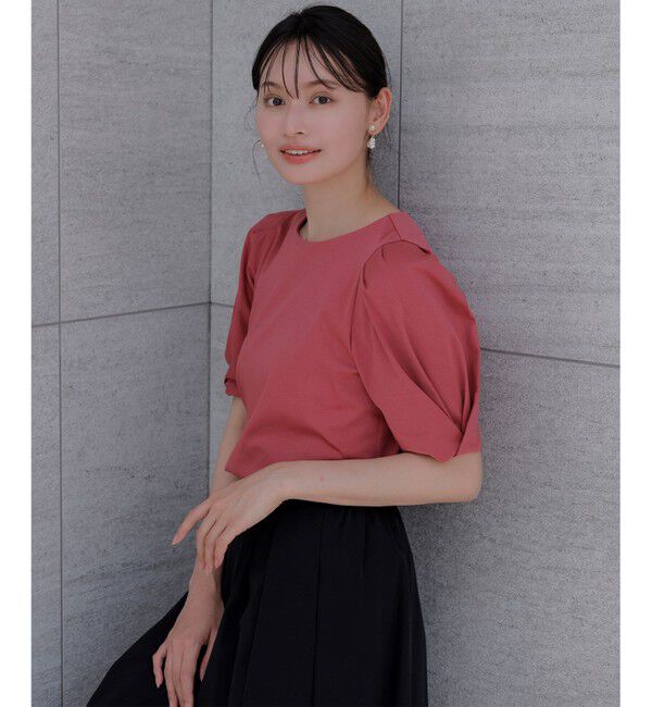 ANY SIS「【撥水・汗ジミ防止・UVケア・洗える】スーピマスムース 袖タック Tシャツ」|Tシャツ・カットソー|レッド