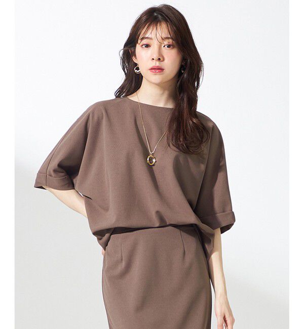 ANY SIS「【前後着用・UVケア・洗える】2WAYジョーゼットジャージードルマン カットソー」|Tシャツ・カットソー|モカ