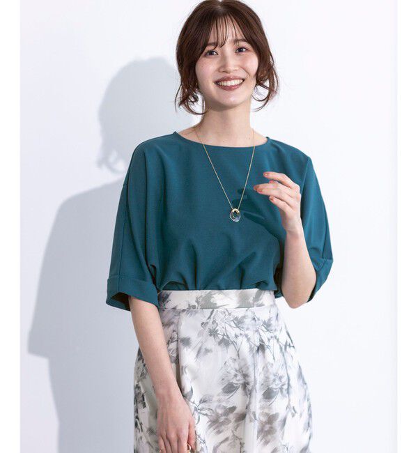 ANY SIS「【前後着用・UVケア・洗える】2WAYジョーゼットジャージードルマン カットソー」|Tシャツ・カットソー|グリーン