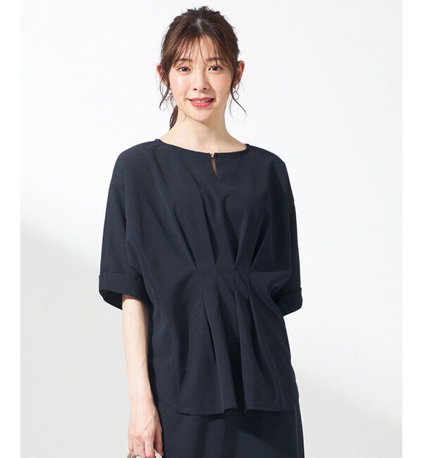 ANY SIS「【前後着用・UVケア・洗える】2WAYジョーゼットジャージードルマン カットソー」|Tシャツ・カットソー|ネイビー