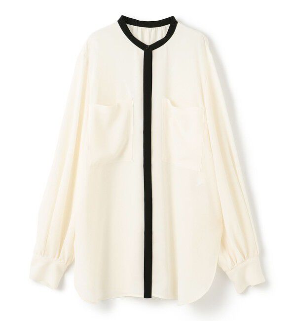 BEIGE,「【洗える】SIBYLLE / 配色カラーロングパフスリーブブラウス」|シャツ・ブラウス|Ecru&times;Black