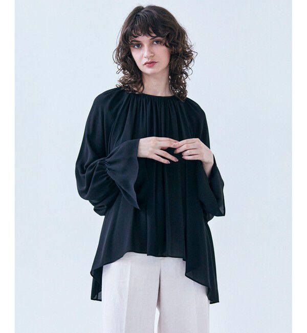 BEIGE,「【洗える】MUSCARI / ソフトシルクキャンディースリーブブラウス」|シャツ・ブラウス|Black