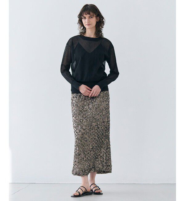 BEIGE,「【洗える】ALYSSUME / スパンコールストレッチニットスカート」|スカート|