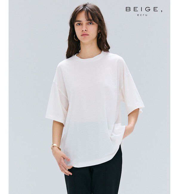 BEIGE,「【BEIGE,ecru/WEB限定・洗える】FINE DRY TOUCH / ねじりデザインコットンオーバーサイズTシャツ」|Tシャツ・カットソー|White