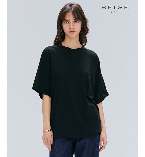 BEIGE,「【BEIGE,ecru/WEB限定・洗える】FINE DRY TOUCH / ねじりデザインコットンオーバーサイズTシャツ」|Tシャツ・カットソー|Black