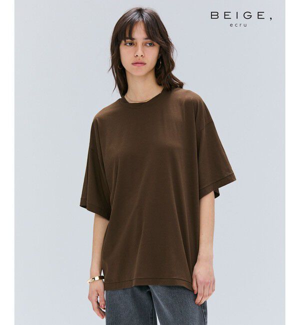 BEIGE,「【BEIGE,ecru/WEB限定・洗える】FINE DRY TOUCH / ねじりデザインコットンオーバーサイズTシャツ」|Tシャツ・カットソー|Brown
