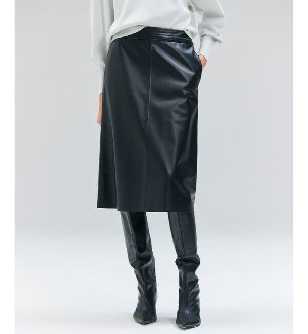 BEIGE,「【Precious 9月号掲載】CLYDE / ステッチベルトラムレザースカート」|スカート|Black