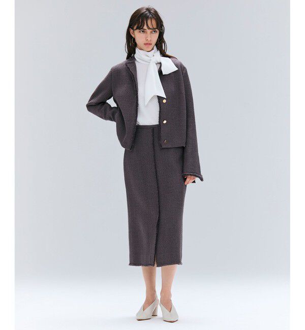 BEIGE,「MULLIN / ウールツイードフロントベントスカート」|スカート|