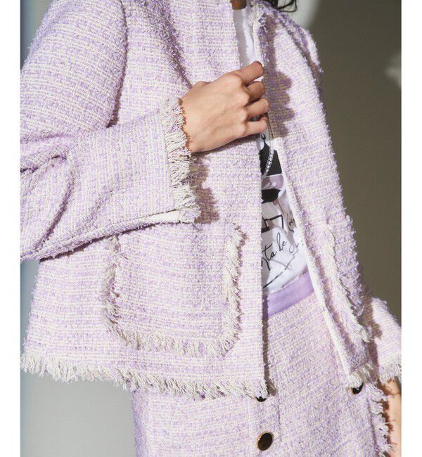  「ツイードフリンジジャケット」|ノーカラージャケット|