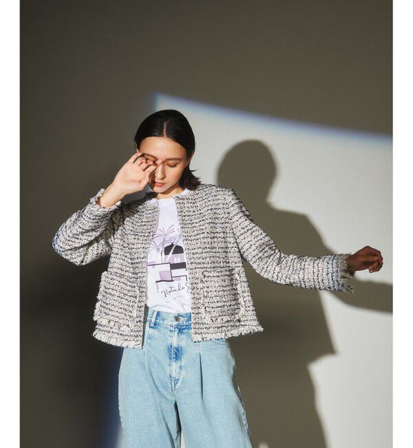  「ツイードフリンジジャケット」|ノーカラージャケット|