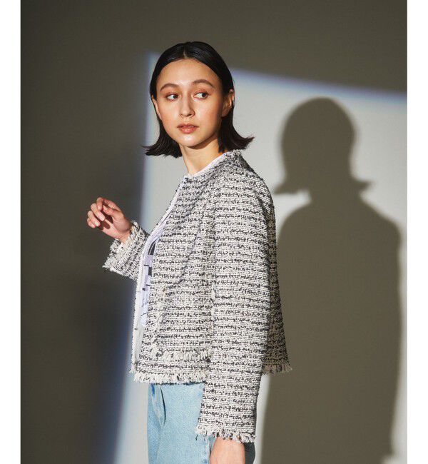  「ツイードフリンジジャケット」|ノーカラージャケット|
