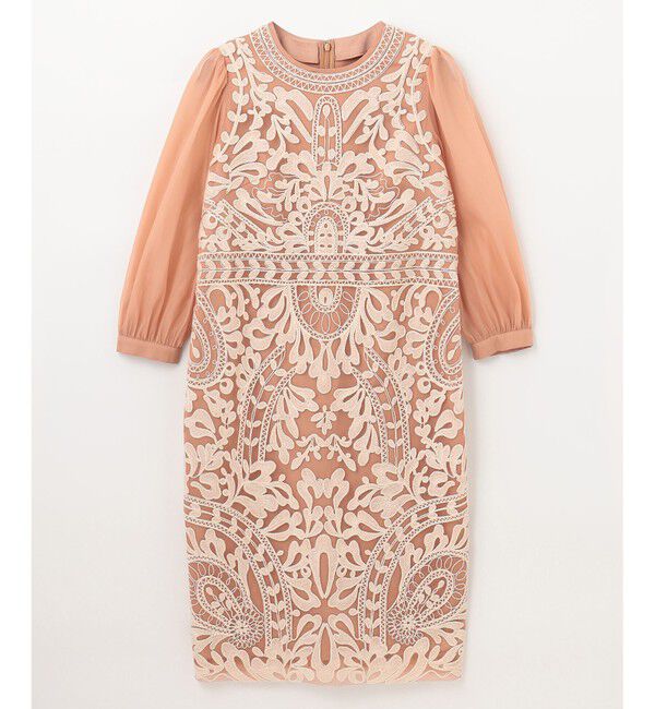 GRACE CONTINENTAL「オーガン袖コード刺繍ドレス」|ドレス|ピンク