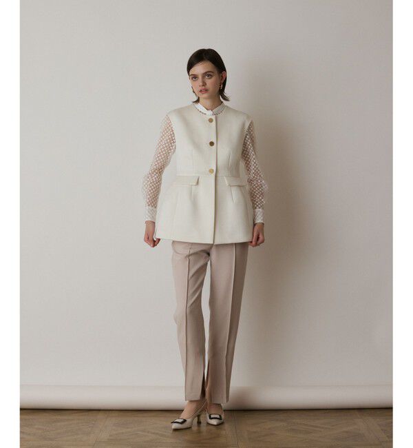  「ダンボールニットジレジャケット」|ノーカラージャケット|