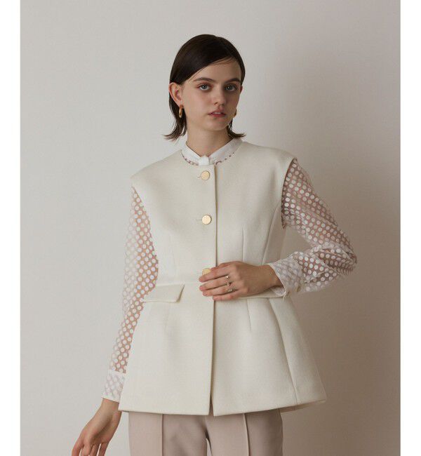  「ダンボールニットジレジャケット」|ノーカラージャケット|