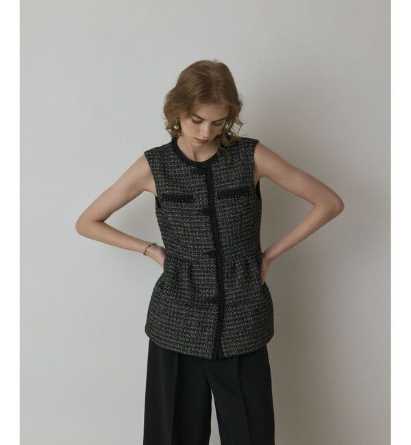 GRACE CONTINENTAL「ツイードペプラムベスト」|ベスト・ジレ|ブラック