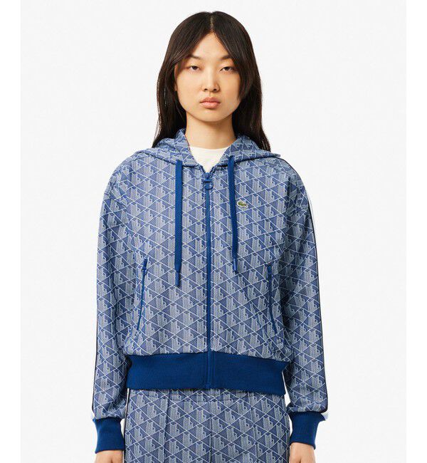 LACOSTE「モノグラムジャカードジップアップフーディー / トラックジャケット」|パーカー|ブルー