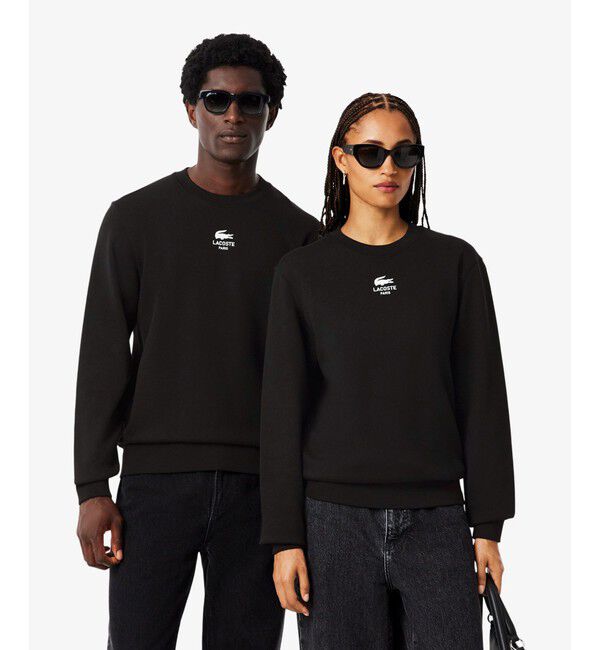 LACOSTE「裏パイル地 ワンポイングラフィックプリントクルーネックスウェット トレーナー」|スウェット・ジャージ|ブラック