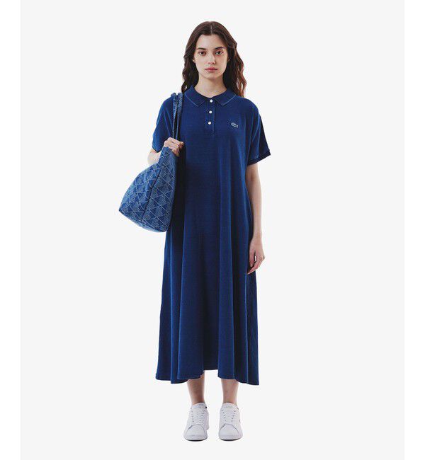LACOSTE「インディゴ 鹿の子ポロドレス マキシ丈ワンピース フレア Iライン」|ワンピース|