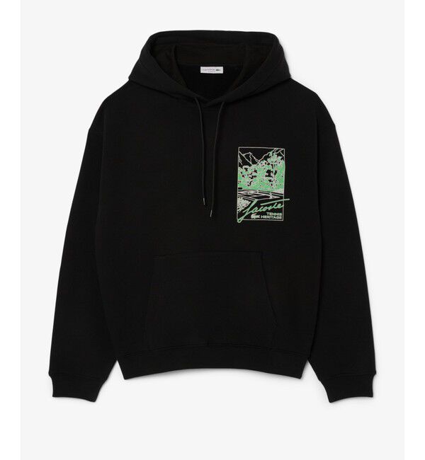 LACOSTE「テニスヘリテージプリントスウェットフーディー」|パーカー|ブラック