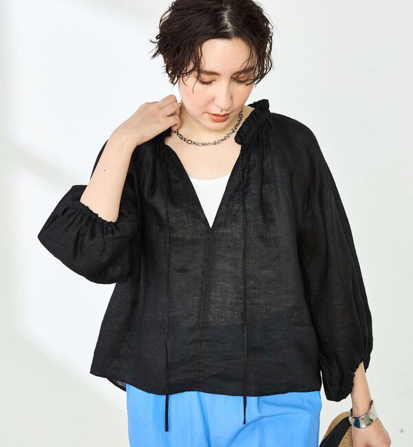 NOLLEY'S「《セットアップ対応》リネンフリル衿ブラウス」|シャツ・ブラウス|