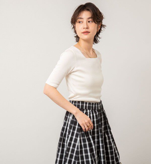 NOLLEY'S「《手洗い可能》五分袖スクエアテレコプルオーバーカットソー」|Tシャツ・カットソー|