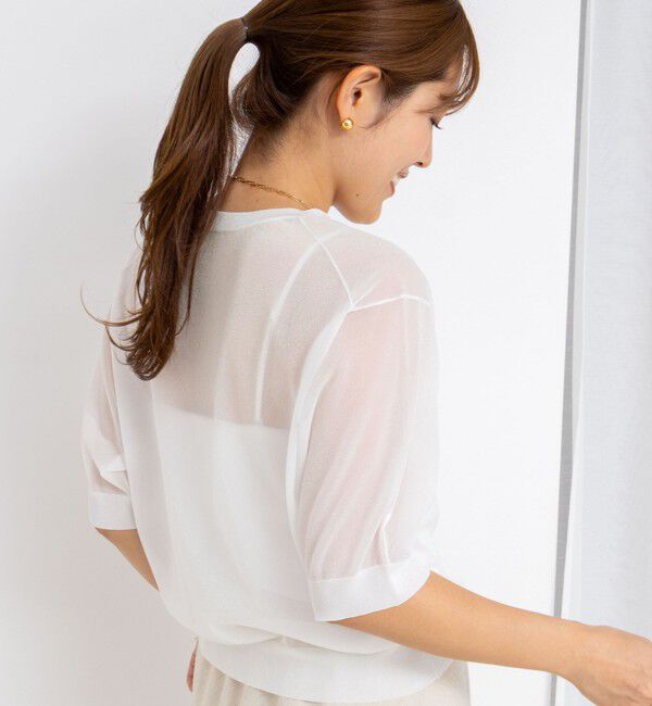 NOLLEY'S「《手洗い可能》《アンサンブル対応》シアーラメ天竺5分袖プルオーバーニット」|ニット・セーター|