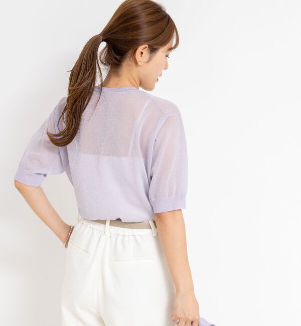 NOLLEY'S「《手洗い可能》《アンサンブル対応》シアーラメ天竺5分袖プルオーバーニット」|ニット・セーター|