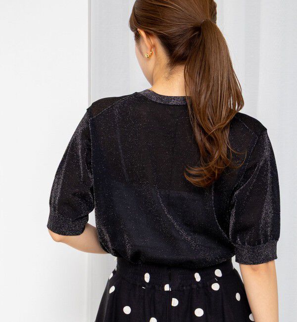 NOLLEY'S「《手洗い可能》《アンサンブル対応》シアーラメ天竺5分袖プルオーバーニット」|ニット・セーター|