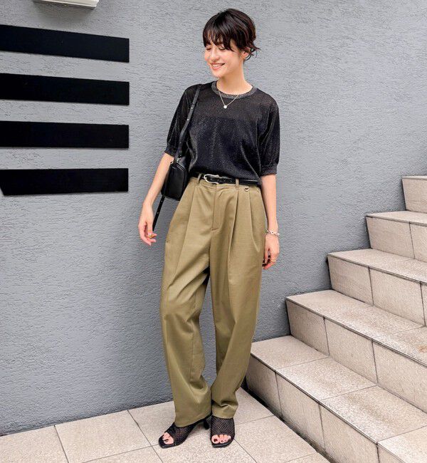 NOLLEY'S「《手洗い可能》《アンサンブル対応》シアーラメ天竺5分袖プルオーバーニット」|ニット・セーター|