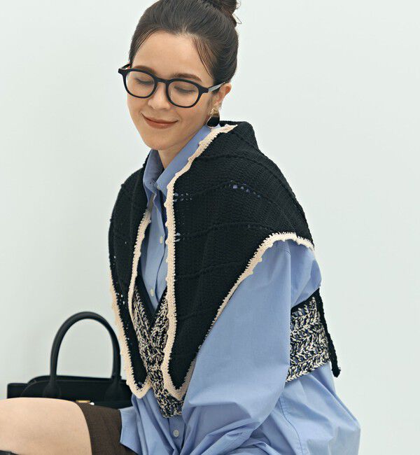 Laraaji「《手洗い可能》かぎ編み針三角ストール」|ニット・セーター|ブラック