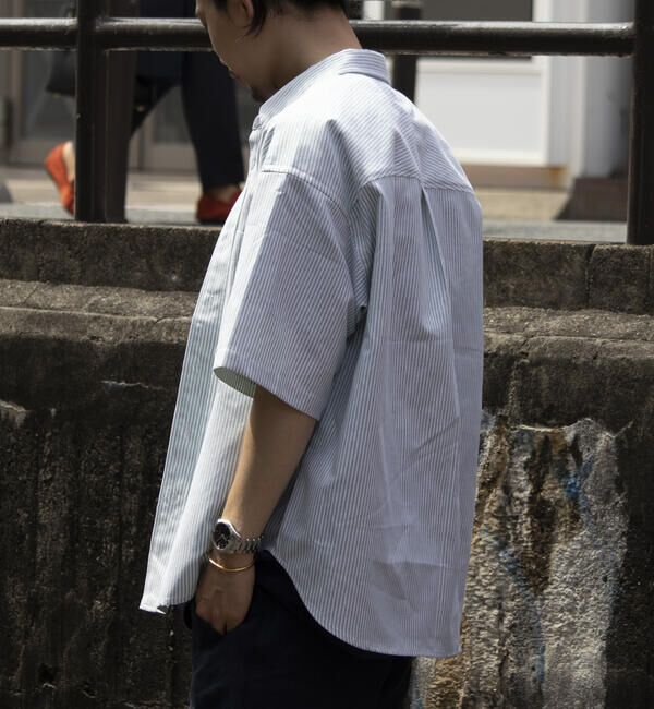 GLOSTER「【GLOSTER/グロスター】オーバーサイズ オックスボタンダウン ストライプシャツ 半袖」|シャツ・ブラウス|