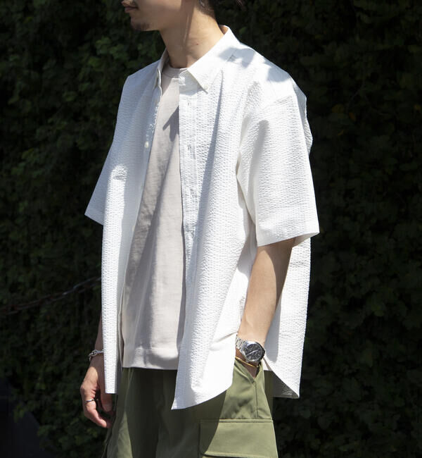 GLOSTER「【GLOSTER/グロスター】シアサッカー ボタンダウン半袖シャツ」|シャツ・ブラウス|