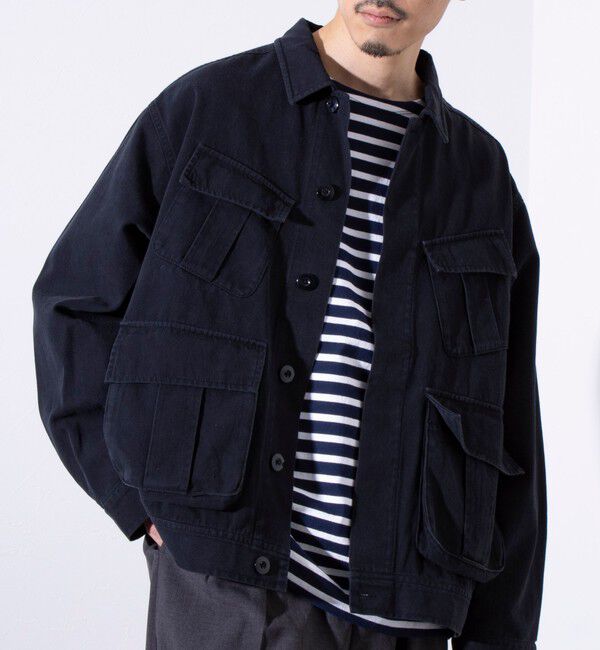 GLOSTER「【GLOSTER/グロスター】バイオウォッシュ ファティーグジャケット ミリタリーブルゾン」|ブルゾン・スタジャン|ブラック