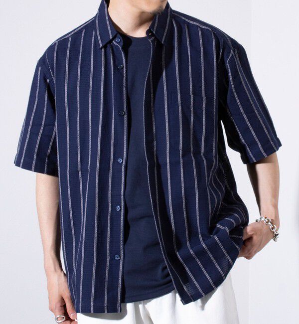 GLOSTER「【GLOSTER/グロスター】空羽ストライプシャツ 半袖シャツ ボックスシルエット」|シャツ・ブラウス|