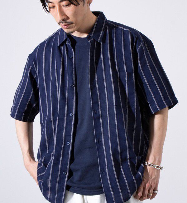 GLOSTER「【GLOSTER/グロスター】空羽ストライプシャツ 半袖シャツ ボックスシルエット」|シャツ・ブラウス|