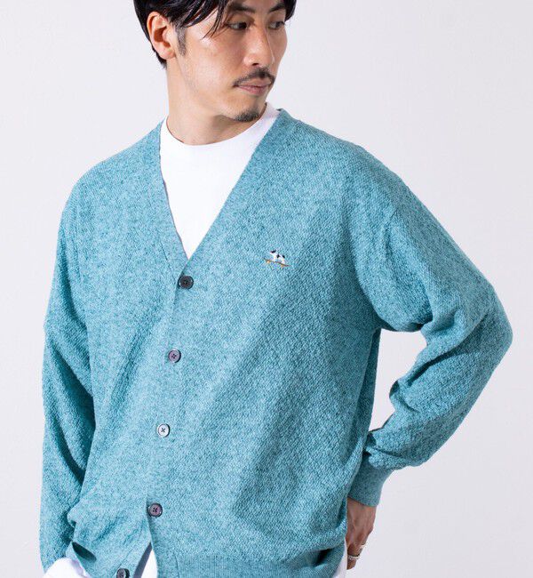 GLOSTER「【GLOSTER/グロスター】フレンチブルドッグ刺繍 リネン混 カーディガン Vネック」|カーディガン|グリーン