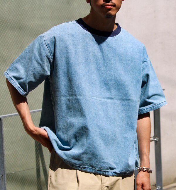 GLOSTER「【GLOSTER/グロスター】デニムライクカットソー クルーネックTシャツ ドローコード付き」|Tシャツ・カットソー|