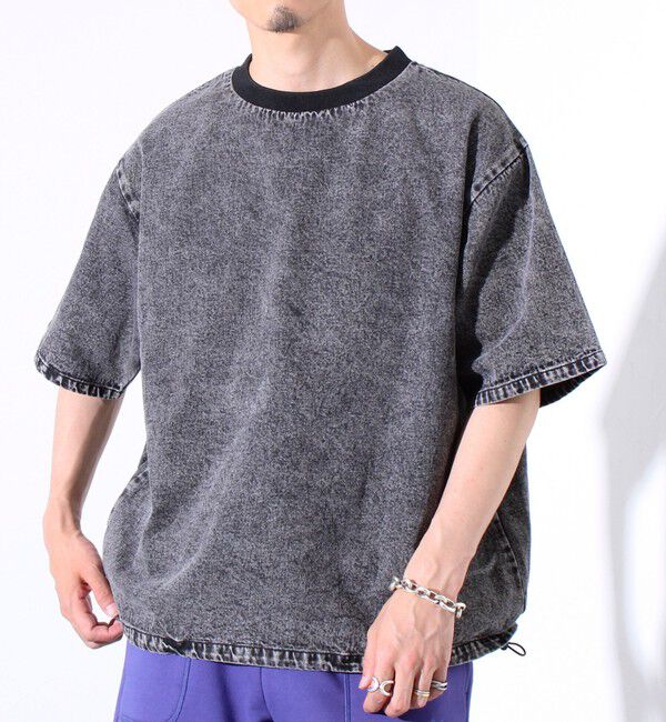GLOSTER「【GLOSTER/グロスター】デニムライクカットソー クルーネックTシャツ ドローコード付き」|Tシャツ・カットソー|ブラック