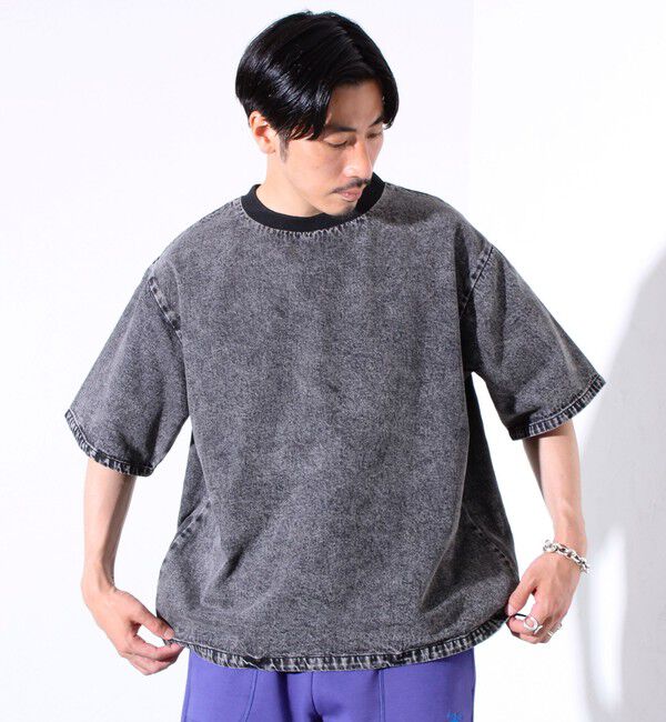 GLOSTER「【GLOSTER/グロスター】デニムライクカットソー クルーネックTシャツ ドローコード付き」|Tシャツ・カットソー|
