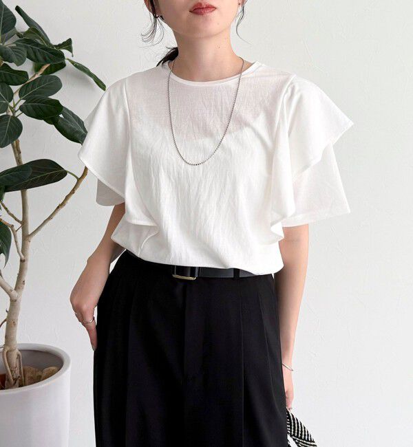 fredy emue「ラッフルショルダー半袖Tシャツ」|Tシャツ・カットソー|オフホワイト