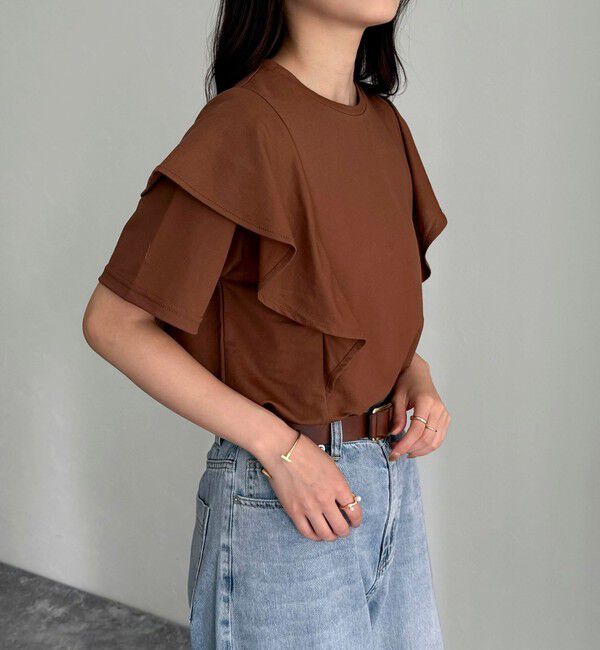 fredy emue「ラッフルショルダー半袖Tシャツ」|Tシャツ・カットソー|