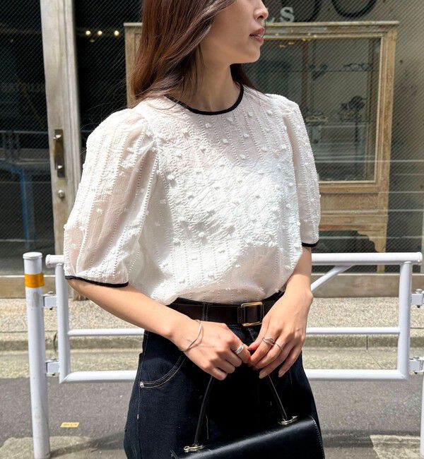 fredy emue「シアージャガードパイピング半袖ブラウス」|シャツ・ブラウス|オフホワイト