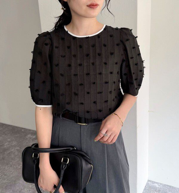 fredy emue「シアージャガードパイピング半袖ブラウス」|シャツ・ブラウス|