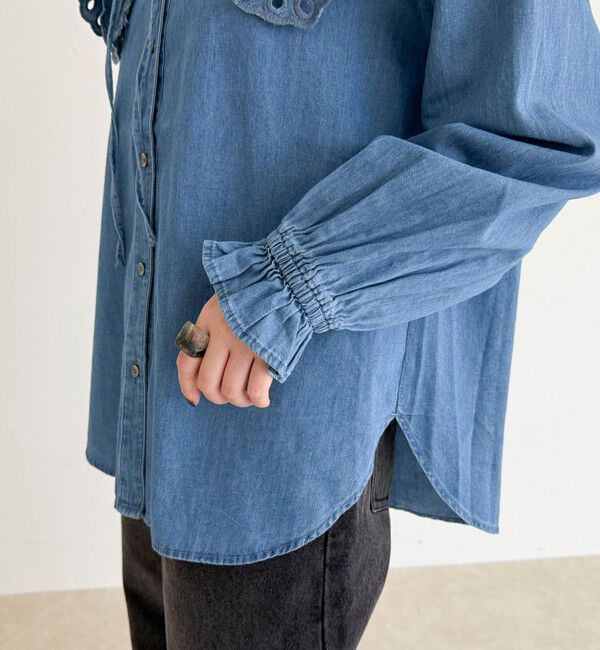 fredy emue「エンブロイダリーケープカラーデニムブラウス」|シャツ・ブラウス|